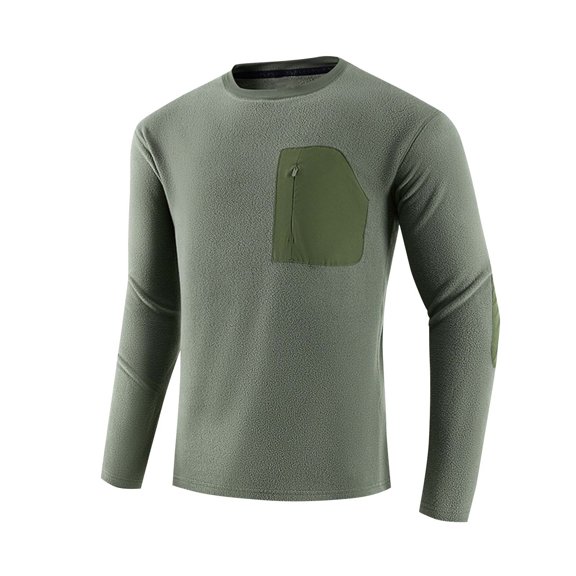 VSSSJ Men's Fleece Sweatshirt Crewneck Long Sleeve Slim Fit Warm Casual Solid Color Basic Pullover Tops with Zipper Pocket Green XXL