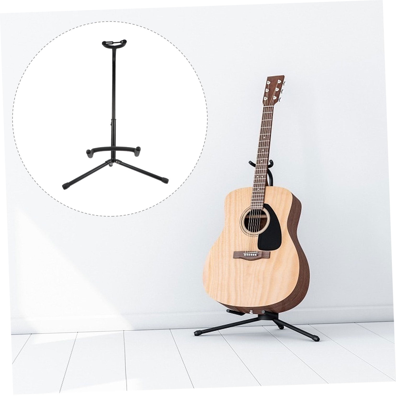 FONDOTIN 1Pc Black Portable Foldable Guitar Stand Vertical Display Bracket Sturdy Iron Frame