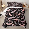 thumbnail image 2 of Homewish Halloween Pink Bat Twin Quilt Set,Floral Vine Print Twin Coverlet Set,Black Blush,2-Piece, 2 of 7