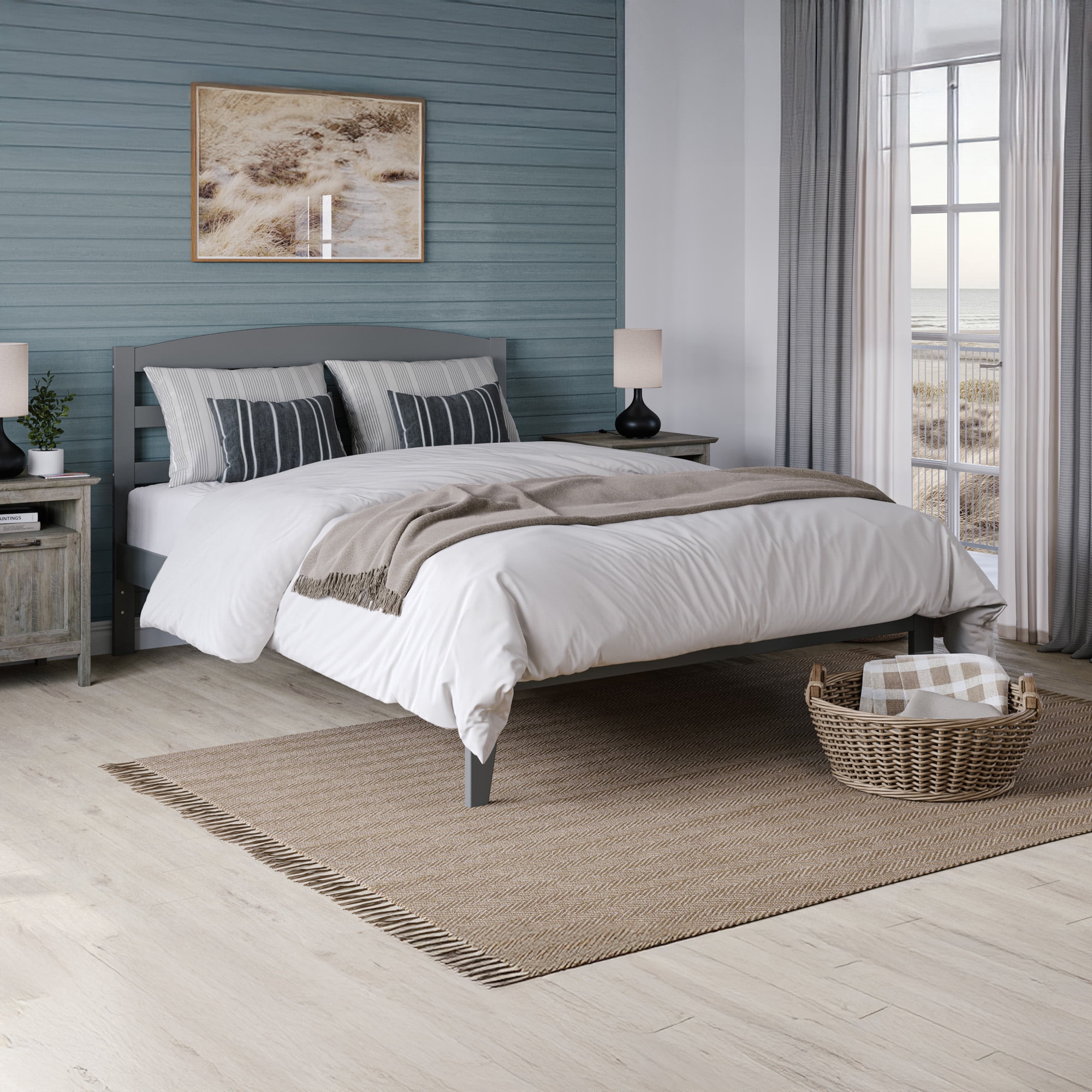 AFI Warren 14" Queen Wood Platform Bed Frame with Slatted Headboard, Grey