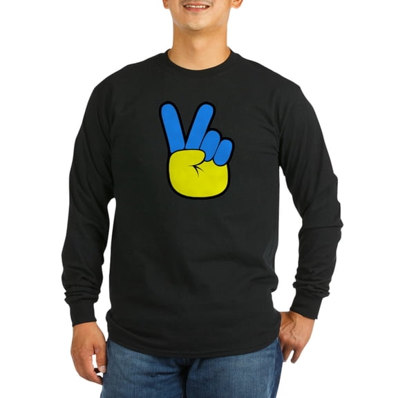 CafePress - Ukrainian Flag Peace Sign Ukra Long Sleeve T Shirt - Long Sleeve Dark T-Shirt