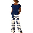 thumbnail image 2 of SOOMLON Boho Outfits for Women Plus Size Crew Neck Front Tie Tees Cooling Print Loose Pants Hawaiian Two Piece Sets, 2 of 5
