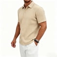 thumbnail image 5 of Men’s Jacquard Knit Button Down Shirts Breathable Stretch Business Casual Short Sleeve Shirt Big and Tall Size S-3XL Khaki, 5 of 7