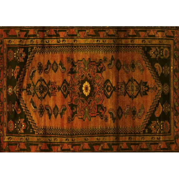 Ahgly Company Machine Washable Indoor Rectangle Persian Yellow Traditional Area Rugs, 6' x 9'