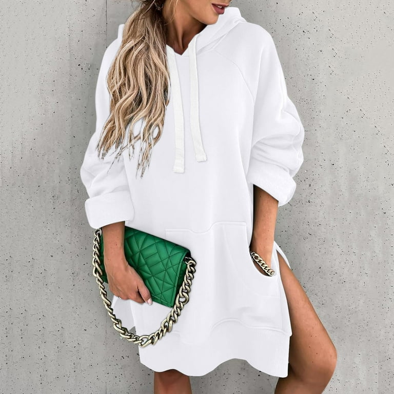 Women Hoodies Dress Hooded Sweatshirts Dress Casual Long Sleeve