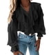thumbnail image 3 of Blusa con volantes y cuello en V para mujer - Manga abullonada, gasa, camisa informal elegante, 95 % poliéster, tallas S-XXXL, 3 of 7