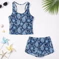 thumbnail image 5 of COEQINE Girls Swimsuit 2 Piece for 6-7 Years with Removable Padded Bra Tankini Bathing Suits for Little Kid Printed Modest Swimwear Crewneck Tank Top and Shorts, Boho Paisley Pattern Blue, 5 of 8