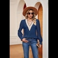 thumbnail image 4 of Blusa Informal de Larga con Volantes y Cuello en V para Mujer Azul M, 4 of 10