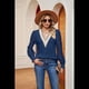 thumbnail image 4 of Blusa Informal de Larga con Volantes y Cuello en V para Mujer Azul M, 4 of 10