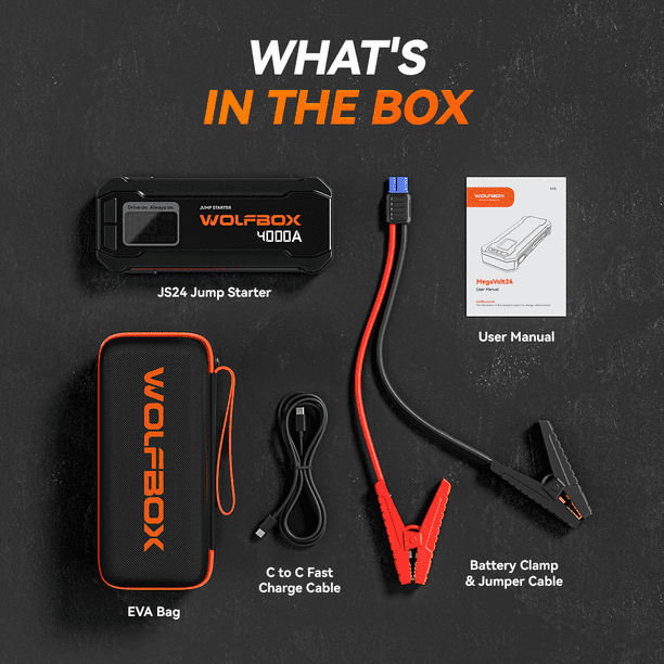 WOLFBOX 4000A Car Jump Starter, Portable Battery Booster Pack with