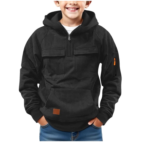 Jackets for Boys Size 7 Boys Hoodies Cargo Quartar Zip Pullover Long Sleeve Sweatshirt Athletic Youth Sweathshirt with Pockets
