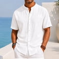 thumbnail image 2 of KXDMNE Mens Stand Collar Polo Shirt - Short Sleeve Button Fast Drying Polyester Slim Regular Solid Color Lightweight Casual Shirt, White, XL, 2 of 6