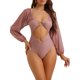 thumbnail image 1 of Bikini de mujer con corte en anillo y escote en V, traje de baño de malla de 1 pieza con control de abdomen, color marrón rosado, tamaño pequeño, 1 of 5