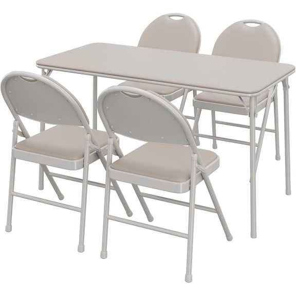 Trilenars Folding Table 4 Foot with Upholstered PU Leather Tabletop,Heavy Duty Metal Legs,Collapsible Design & Shelf Bracket,No Assembly Required,Indoor Outdoor Use(Chair Not Included),Beige
