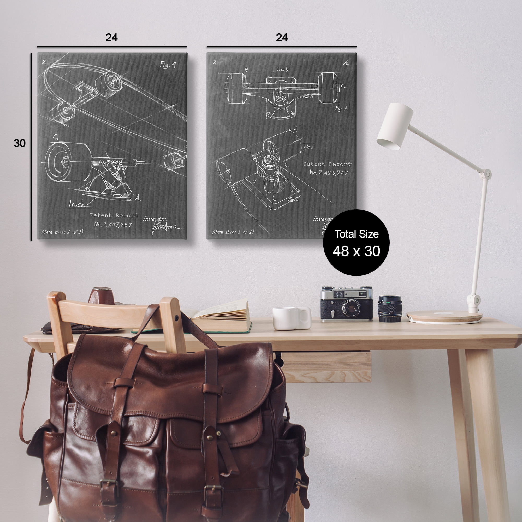 Stupell Industries Patent Diagram of Skateboard Sports Painting Wrapped Canvas Art Print Wall Art, 24 x 30, Set of 2