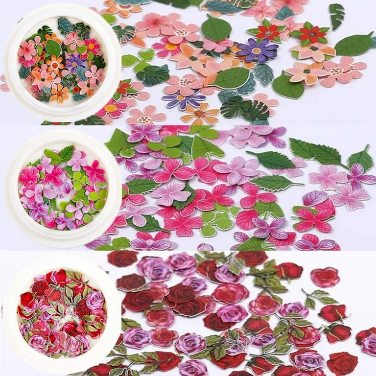 3D Flower Nail stickers, 450Pcs Holographic Simulation Flower Leaf
