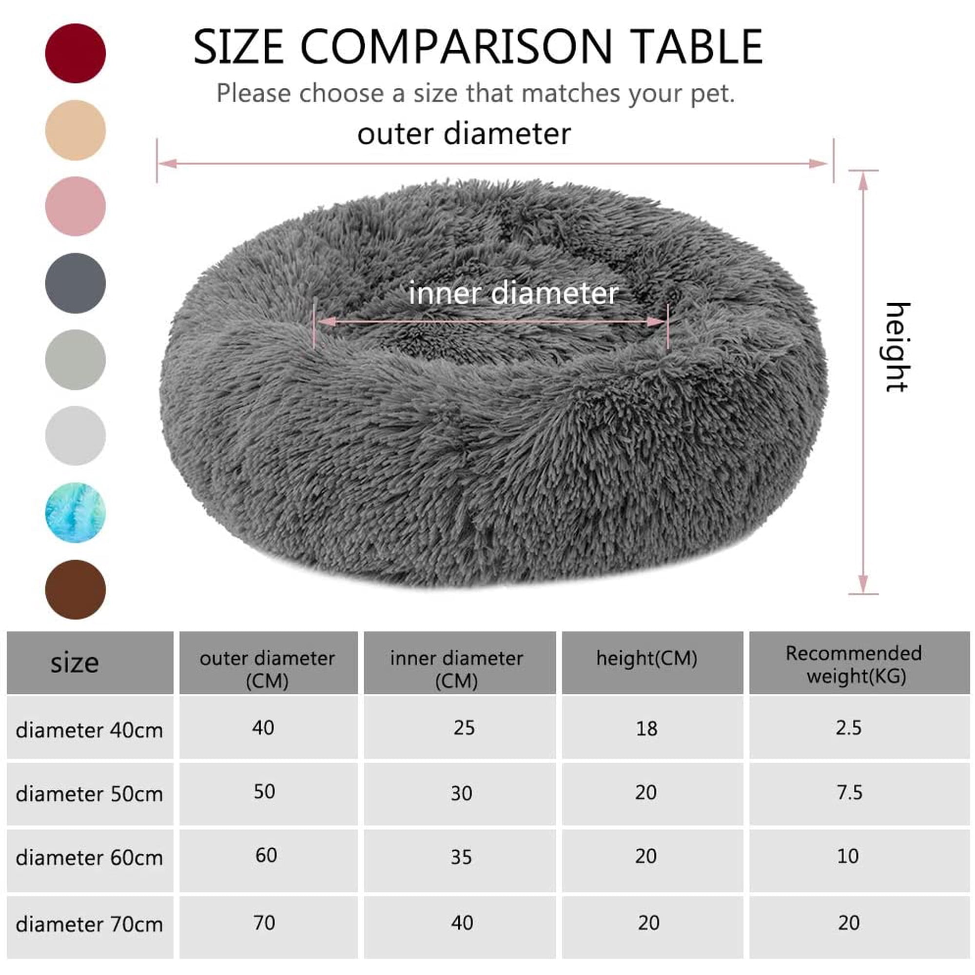 CloudNest round pet bed size guide
