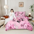 thumbnail image 4 of Homewish Floral Rose Butterfly Girl 3-Piece Full Size Comforter Sets,Dreamy Princess Bedding Comforter Set,Chic Flowers Lightweight Bedding Sets,Microfiber Bedroom Decor,Reversible, 4 of 8