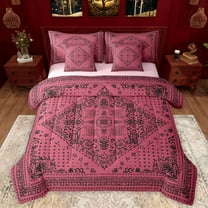 Manfei Boho bohemian Floral 7-Piece Twin Bedding Sets,Vintage Damsk Bedding Comforter Set,Pink Black Sheet Sets For Men Women,Super Cozy Room Decor Reversible