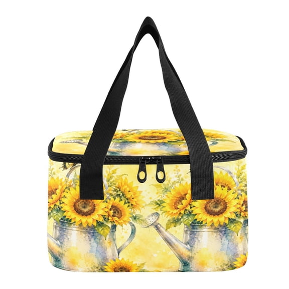 6L Insulated Lunch Bag Square Handheld Cooler Tote Floral Watering Can Artwork Reusable Thermal Bag with Polyester & Aluminum Lining for Work Picnic Travel