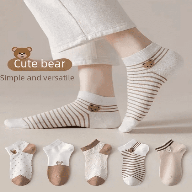 Calcetines cortos de moda para mujer, calcetines finos de estilo japonés coreano, color caqui, con oso de perforación, zapatillas de calcetín informales de moda baja