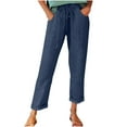 thumbnail image 2 of Xunlbb Womens Pants, Women's Spring And Solid Color Elastic Waist Cotton Linen Versatile Straight Tube Casual Wide Leg Pants Gift for Women ,Navy M, 2 of 9