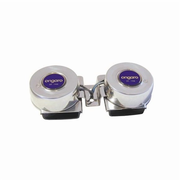 Schmitt Ongaro Horn 10002 2 x 403 Hertz Horn; 112 Decibels; 12 Volt/6 Amp; Silver; Stainless Steel; Mini Compact; For Marine Applications