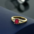 thumbnail image 4 of 18K Yellow Gold Plated Silver Ruby Red Mystic Topaz and White Lab Grown Diamond 3 Stone Engagement Ring for Women | 1.38 Cttw | Oval 8X6MM | Round 2MM | Gemstone November Birthstone | Size 8, 4 of 4