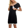 thumbnail image 6 of Inadays Women's Nursing Nightgown Short Sleeve Maternity Nursing Gowns for Breastfeeding Sleepwear Dress for Hospital, Black, S, 6 of 7
