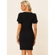 thumbnail image 3 of Vestido de cuello cuadrado Allegra K con botones en contraste y mangas abullonadas Negro L, 3 of 6