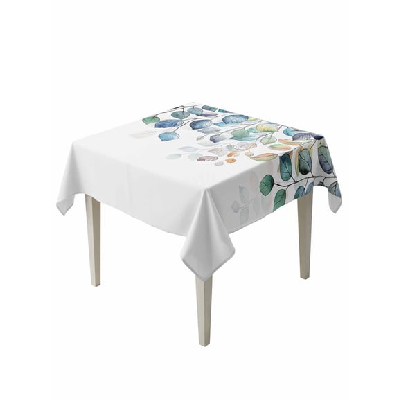 Square Tablecloth 60 x 60 Inches Fall Blue Leaves Solid White Background Waterproof & Stain Resistance Table Cloth Decorative Fabric Table Cover for Dinning/Party/Buffet/Banquet