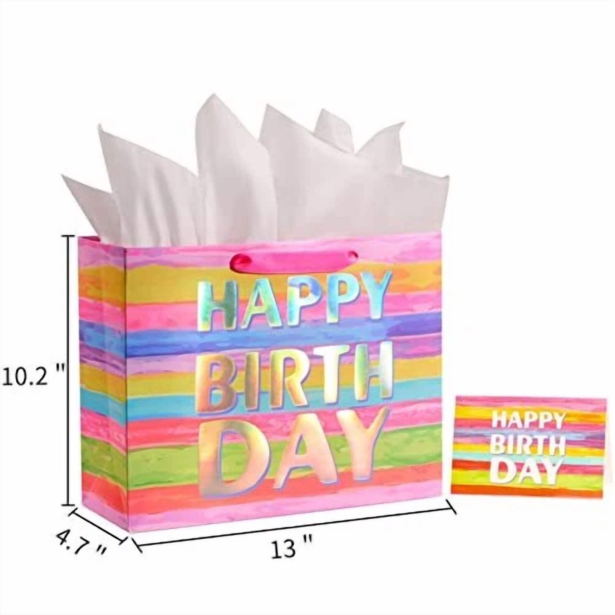 BUTTERFLY- 13" Large Gift Bag With Card And Tissue Paper () Colorful Happy Birthday