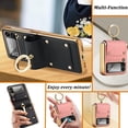 thumbnail image 6 of Pink Case Compatible Galaxy Z Flip 4 Case with Ring & Camera Screen Protector,Full Body Protection PU Leather Cover Case,Thin Wristband Phone Case for Samsung Galaxy Z Flip 4 5G Case with Stand, 6 of 12