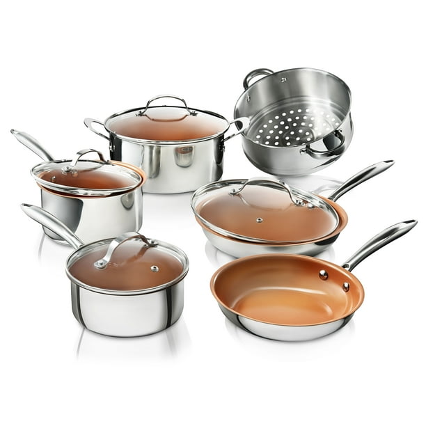 Gotham Steel Premium TriPly Stainless Steel Pots and Pans Set, 10 Piece Nonstick Cookware set