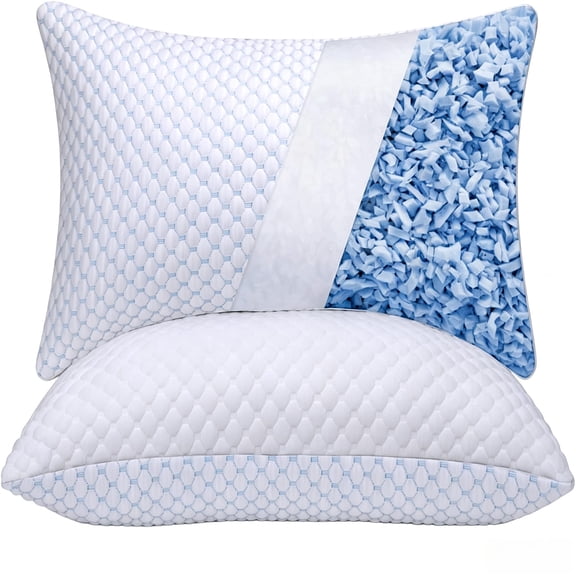 Shredded Memory Foam Pillows Queen Size Set of 2 | Neck pain relief, supportive, odorless, cooling pillow, adjustable, washable, CertiPUR-US hypoallergenic adult pillow