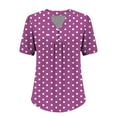 thumbnail image 6 of Hot days, bold styles Olyvenn Womens Summer Plus Size Tunic Tops Polka Dot Print Short Sleeve Blouses V Neck Casual Floral Henley Shirts Purple L, 6 of 6