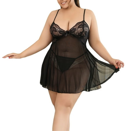 Yuhangmm Womens Plus Size Lingerie Lace Chemise Sexy Mesh Sleepwear Deep V Teddy Nightdress For Sexy Japanese Lingerie