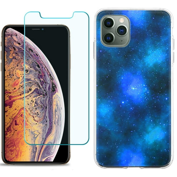 For Apple iPhone 11 Pro Case , Slim-Fit TPU Protective Phone Case with Tempered Glass Screen Protector, by OneToughShield ® - Cosmos/Stars