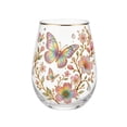 thumbnail image 2 of Stemless Glass 4.5 Inch Decorative Floral Butterfly Clear Cup, Aesthetic Gold Rimmed Glass for Drinks, Housewarming Gift for Her Home Kitchen Drinkware, 2 of 8