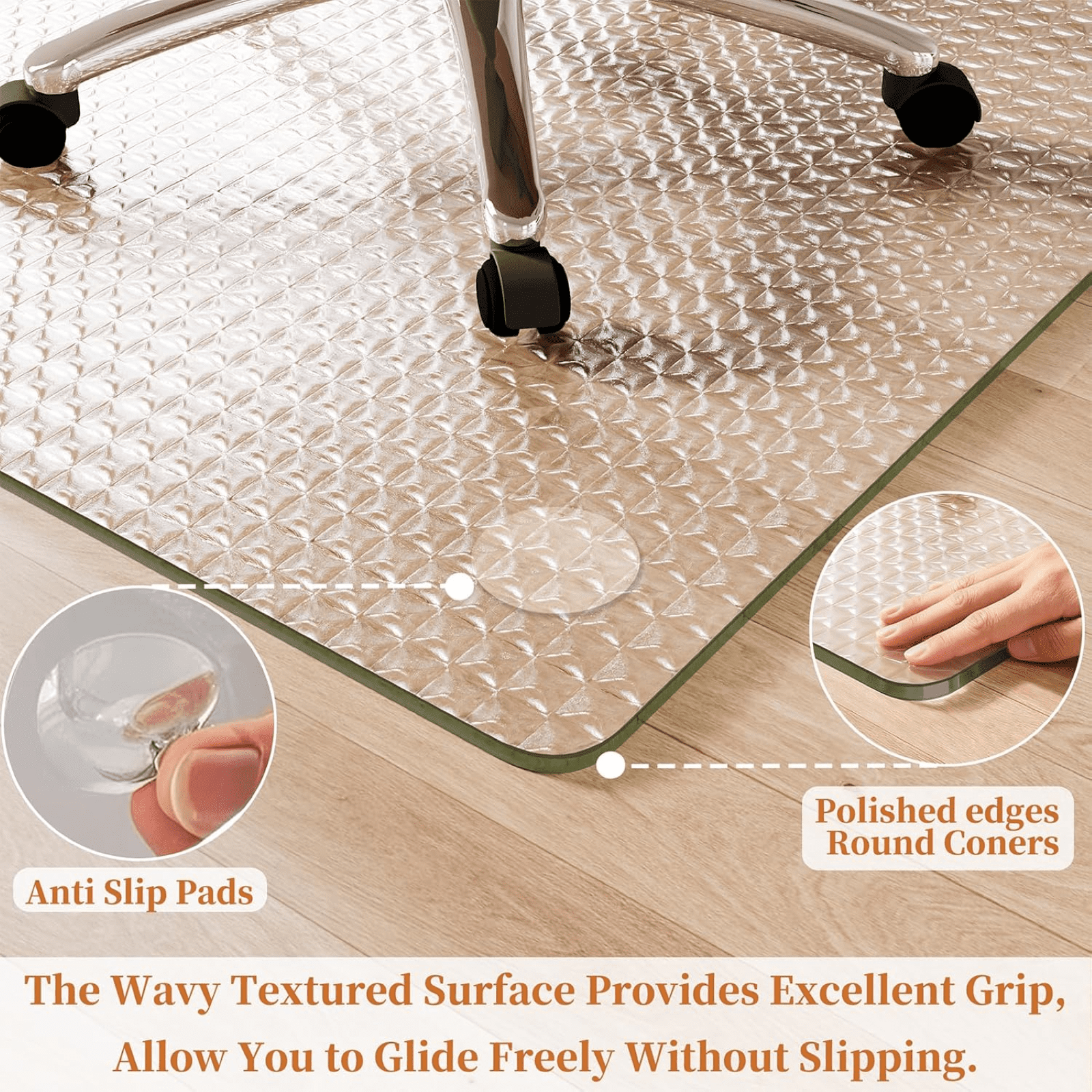 GRAHMCY 46"x55" Wave Glass Chair Mat Tempered Glass Embossed Wave Pattern Chair Mat