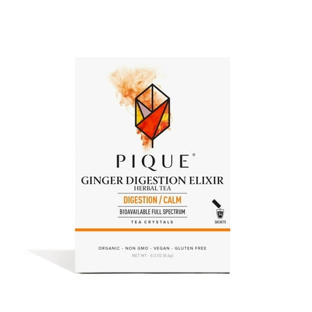 Pique Organic Ginger Digestion Elixir - Caffeine-Free Herbal Tea, Support Healthy Digestion and Metabolism - 14 Single Serve Sticks (Pack of 1) C80