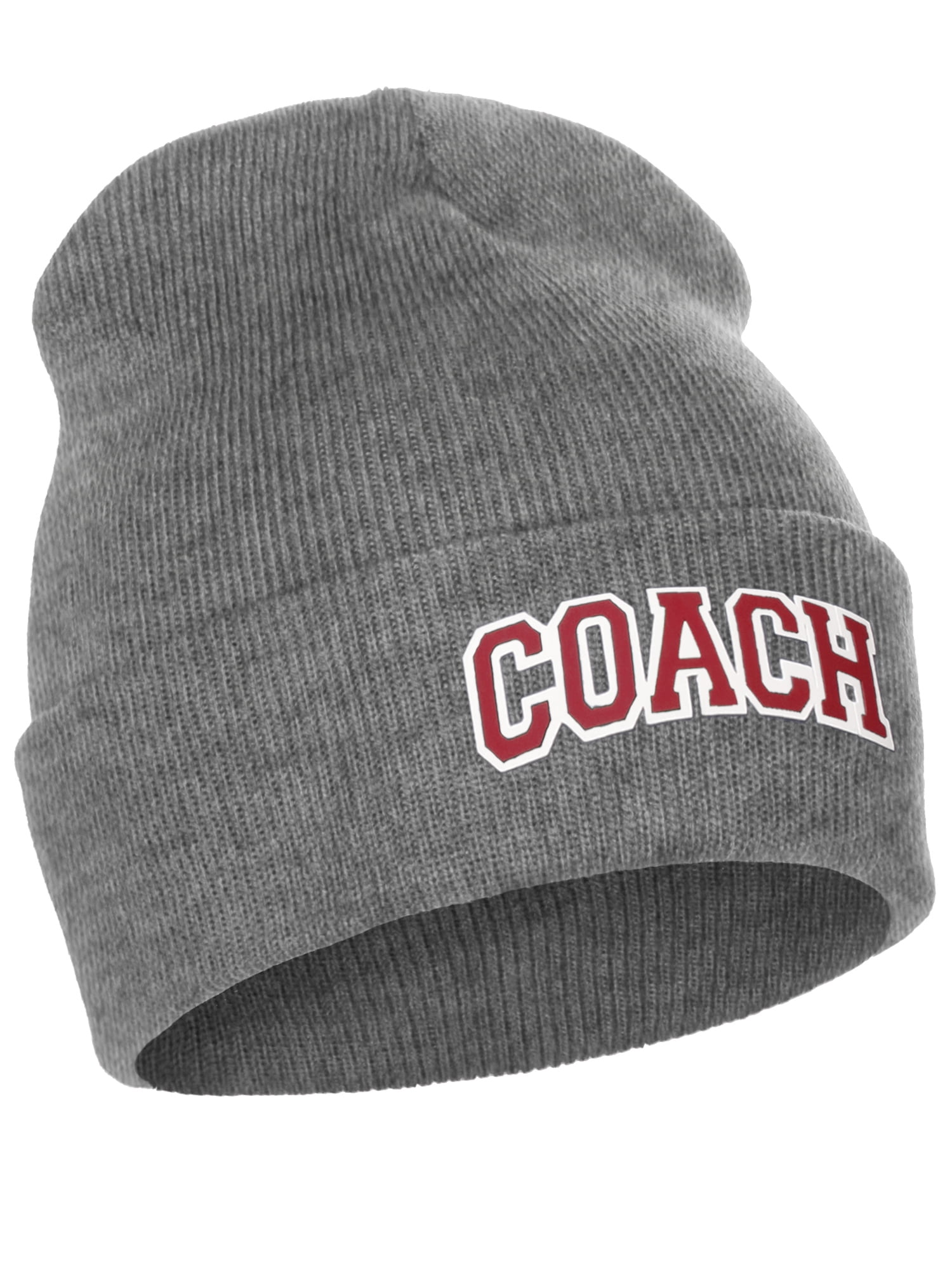 I&W Sports Team Coach Arch Letters Winter Knit Cuffed Beanie Hat, Black  Beanie White Nay