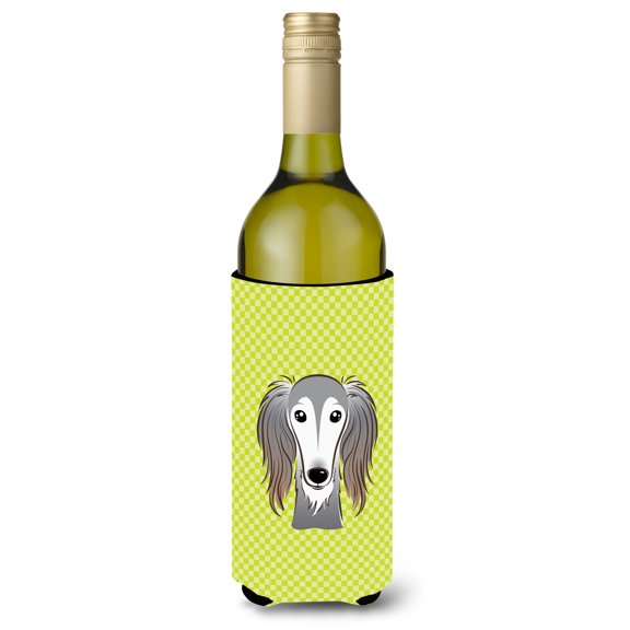 Caroline's Treasures BB1291LITERK Checkerboard Lime Green Saluki Wine Bottle Hugger, Wine Bottle, multicolor