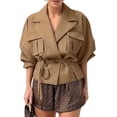 thumbnail image 2 of Women Crop Trench Coat Raglan Sleeve Work Office Cropped Jacket with Pockets Khaki M, 2 of 9