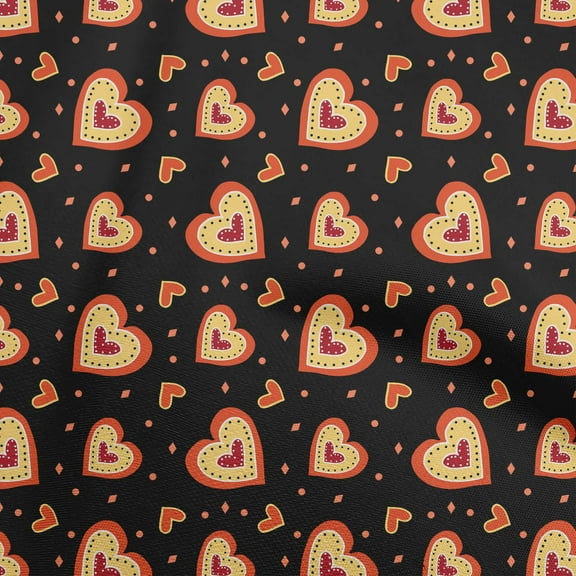 oneOone Polyester Spandex Black Fabric Valentine Heart Diy Clothing Quilting Fabric Print Fabric By Yard 56 Inch Wide