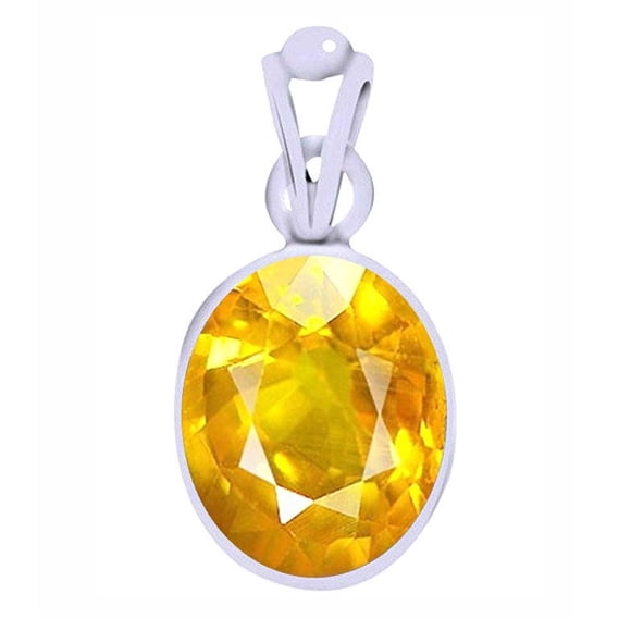Divya Shakti 6.25-6.50 Carat Yellow Sapphire Pendant Locket ( Pukhraj Jupiter Stone Silver Pendant ) 100% Original AAA Quality Gemstone