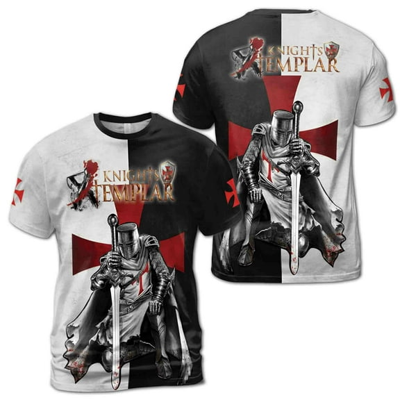 Black And White Jesus Protection Knight Templar Men's T-shirt S-5XL