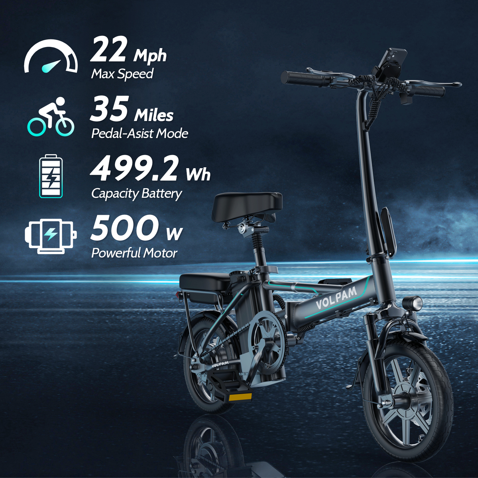 Electric Bike, 14" E-Bikes for Adults, 500W Electric Commuter Bicycle 48V 10.4 Ah Removable Battery, Max Speed 20Mph, Green
