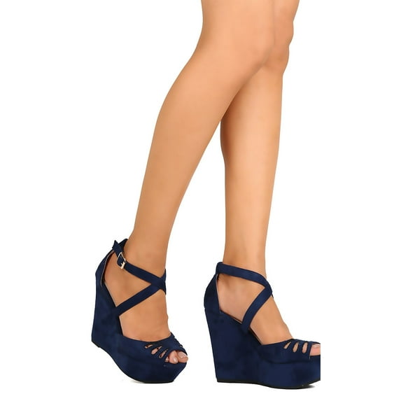 KAYLEEN FE48 Women Faux Suede Peep Toe Cut Out Platform Wedge Sandal