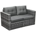 thumbnail image 2 of Outsunny 2 Piece Patio Wicker Corner Sofa Set, Outdoor PE Rattan Furniture, with Curved Armrests and Padded Cushions for Balcony, Garden, or Lawn, Lawn, Grey, 2 of 9